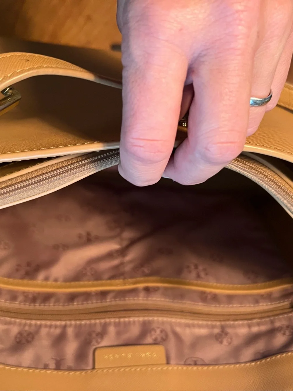 Tory Burch Caramel Leather Tote with Gold Logo